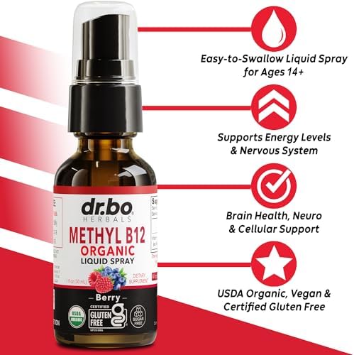 Vitamin B12 Liquid Spray Drops - Organic Liquid B12 Vitamins for Women, Men, Kids & Energy, Vegan Sublingual Methyl B 12 Spray Supplement - Organic Pure Methylcobalamin Vit B 12 Drops Vitamins 1 Fl Oz