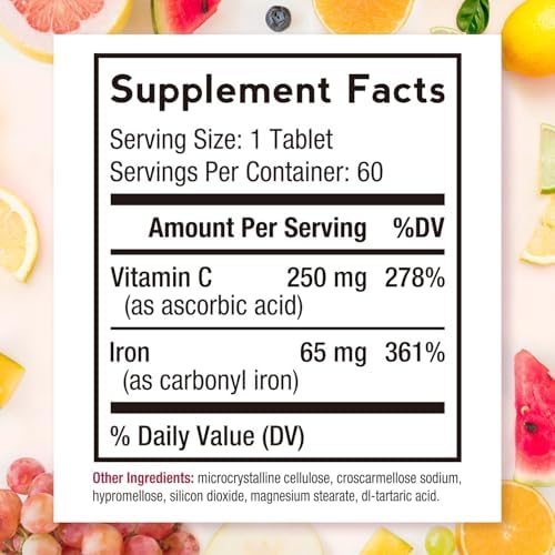 Doctor's Recipes Iron Supplement 65 mg with Vitamin C - Maximized Absorption & Stomach Friendly Iron Pills for Red Blood Cells Formation, Heart, Brain & Immunity Health - Vegan Non-GMO 60 Iron Tablets