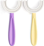 YOTEE U-Shaped Toothbrush Kids 2 PCS - Toddler Toothbrush with Food Grade Soft Silicone Brush Head, Manual Whole Mouth Tooth Brush for Kids Age 6-12(Purple+Yellow)