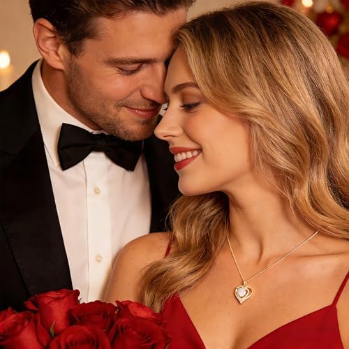 MOOSEA Mothers Day Gifts - 925 Sterling Silver Double Heart Moissanite Necklace, 1-3 Carat Lab Created Moissanite Anniversary Birthday Gift for Women Mom Wife Girlfriend Grandma Jewelry Gift