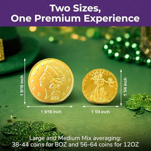 Madelaine Gold Chocolate Coins - Individually Wrapped Easter Candy Basket Fillers - Assorted Sizes 8 oz About 40 Pieces Easter Chocolates Gold Coins