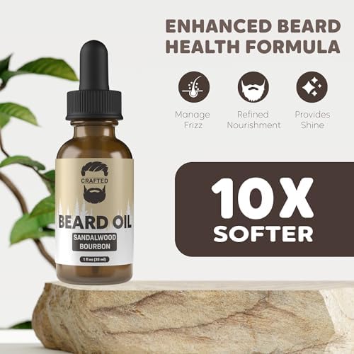 Crafted Beards Beard Oil Beard Oil Conditioner - Leave Your Beard Feeling Amazing - All Natural Ingredients - No Residue - Mustache Oil - 1oz - Made in the USA (Sandalwood Bourbon)