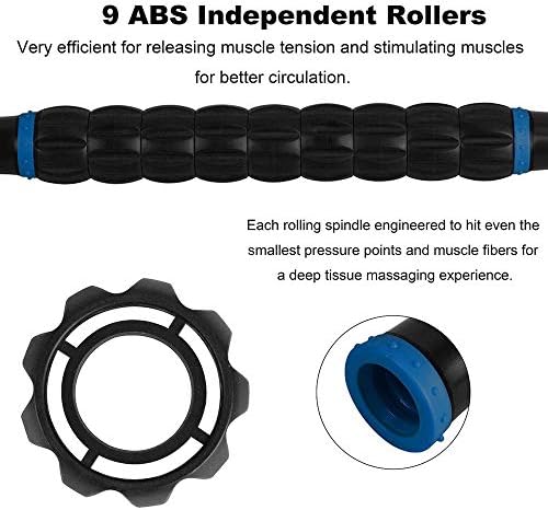 YANSYI Professional 9-Roller Deep Tissue Massage Stick - Portable Muscle Recovery Roller for Athletes, Relieves Post-Workout Soreness & Leg/Back Pain - Portable Physio Tool (Blue 1)