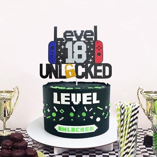 Happy 18th Birthday Video Game Cake Topper Level 18 Unlocked Cake Topper for Boys Girls 18-Years-Old Birthday Party Decoration (18)