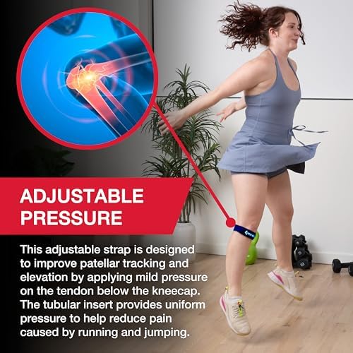 MUELLER Sports Medicine Jumper's Knee Single Strap for Men and Women, Knee Compression and Pain Relief Support, Ideal for Osgood-Schlatter's, Patellar Tendinitis, One Size