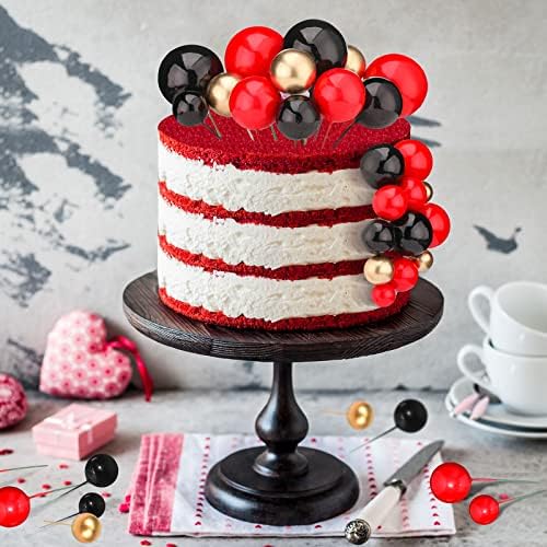 108 Pcs Balls Cake Topper DIY Cupcake Insert Foam Balloons for Cake Baking Wedding Anniversary Birthday Decoration(Red, Black, Gold,Multi Sizes)
