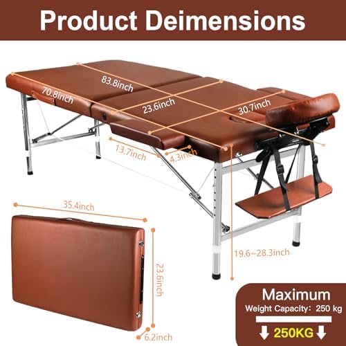 Massage Tables Portable 24" Wide Adjustable Folding Massage Bed, Lightweight Aluminum Esthetician Bed, Tattoo Chair for Client,Tattoo Table for Spa and Beauty Professionals