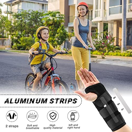 Konohan 2 Pcs Wrist Brace for Kids Youth Carpal Splints Wrist Brace Sports Night Support with Adjustable Compression Straps for Children Sleep(Black,Age 8-12)