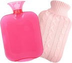 Hot Water Bottle with Knitted Cover,2L Hot Water Bag,Hand Warmer Bag,Hot and Cold Therapies for Sore Muscles,Menstrual Cramps,Neck and Shoulder Pain Relief,Great for Women,Childs (Pink)