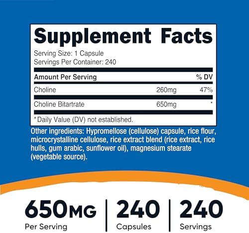 Nutricost Choline Bitartrate 650mg, 240 Vegetarian Capsules - Non-GMO, Vegetarian Friendly, Gluten Free