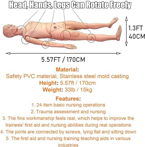 Medical Mannequin for Training, Patient Care Medical Manikin 5.57FT Life Size Nursing Training Mannequin for Nursing Education Medical Training Skills Teaching Pratice
