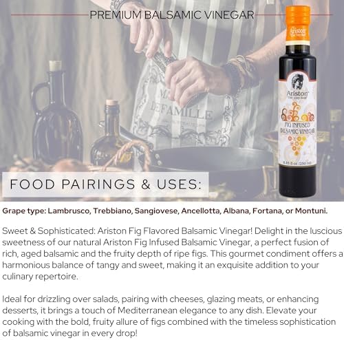 Ariston "The Very Best" Premium Balsamic Vinegar – Barrel Aged, Gourmet Quality, Product of Italy – Vegan, Gluten Free, GMO Free, No Added Sugar, All-Natural, 8.45 fl oz (250ml) Fig