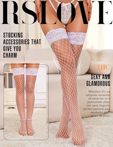 RSLOVE Lace Top Fishnet Thigh High Stockings - Sexy Stockings for Women Antiskid Silicone Stay Up Pantyhose