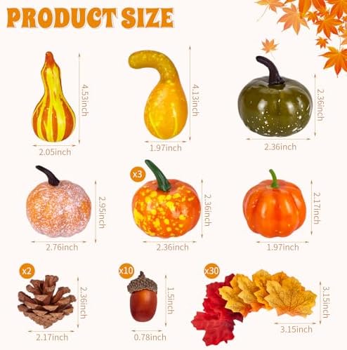 Fall Decorations 50pcs Artificial Pumpkin Set with Fake Maple Leaves & Acorns, Fall Decor for DIY Crafts Home Table Wreath Thanksgiving Halloween Autumn Harvest Party