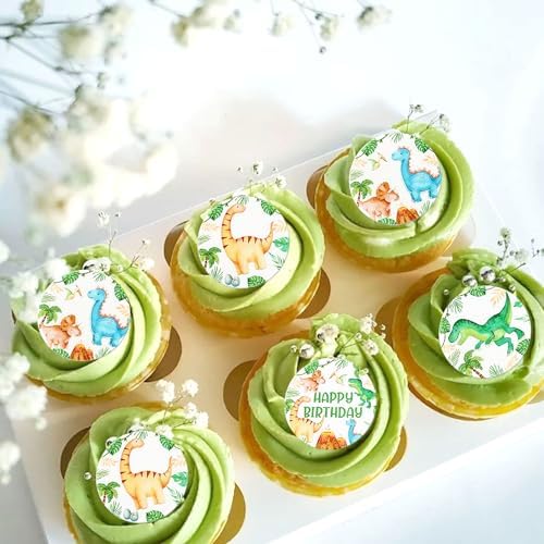 40 Pcs Edible dinosaur Cupcake Toppers Wafer Paper Dinosaur Baby Dinosaur Cupcake Drink Topper Children's Birthday Party Cake Decorative Supplies Decoration