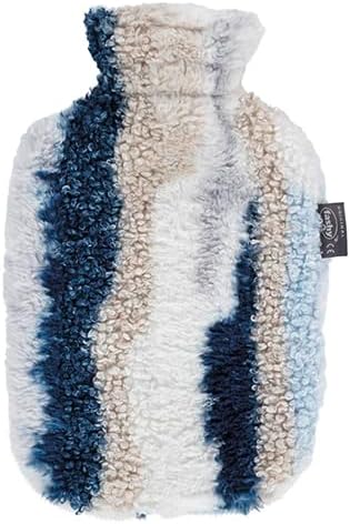 fashy Hot Water Bottle with Fleece Cover in Marble Look, Blue, 2.0 L
