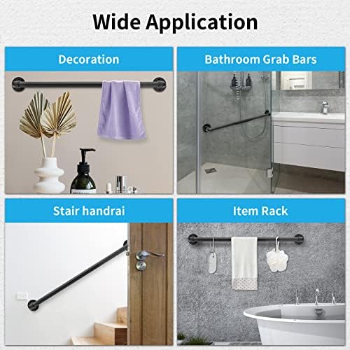 Wall Handrail 2FT/60CM,Industrial Staircase Railing 1.25 Inch Tube Diameter,Galvanized Pipe Handrails for Indoor Stairs with Wall Mount Support,for Wall Mounted Stairway Handrail