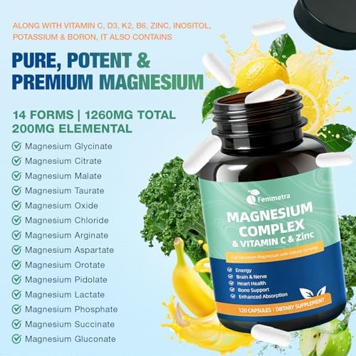 ZMA Supplement - Ultra Magnesium Zinc Vitamin D3 K2 C B6 & Inositol, with Magnesium Glycinate, Malate, Citrate, 23-in-1 Advanced Synergistic Formula for Sleep, Bone, Heart & Immune Support, 120 Caps