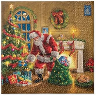 PAW - Paper Napkins 3 Ply (33 x 33 cm) I 20 Pieces I Printed with Water Based Ink I Christmas Decorations I Ideal for Christmas and Christmas Party - Coloured I Colour: Santa is Here