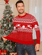 LecGee Christmas Sweater Couple Roundneck Reindeer Snowflakes Ugly Long Sleeve Knitted Sweater Pullover Slim Fit Men Women