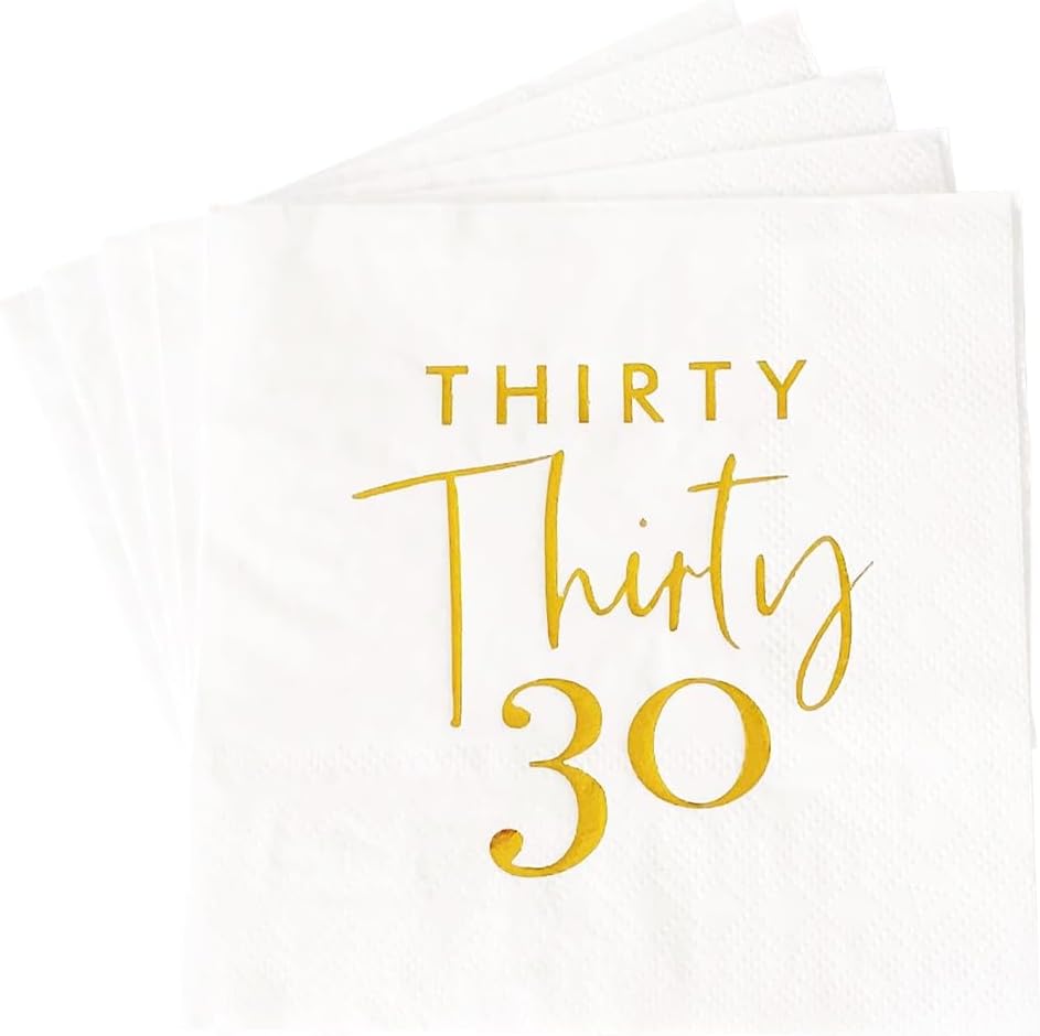 40pcs White and Gold 30th Birthday Cocktail Napkins,30th Birthday Anniversary Party Supplies for Women and Men,30th Birthday Beverage Cocktail Cake Paper Napkins, 10x10 inch