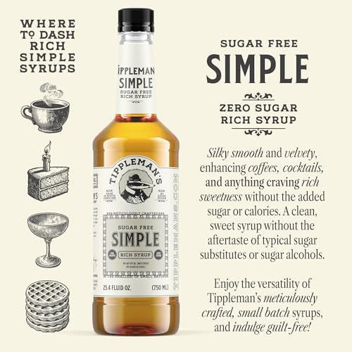 Tippleman's Sugar Free Simple Syrup - Zero-Sugar Allulose Skinny Sweetener - Perfect for Drinks, Cocktails, Coffee, Espresso - Fits Pump - 750ml
