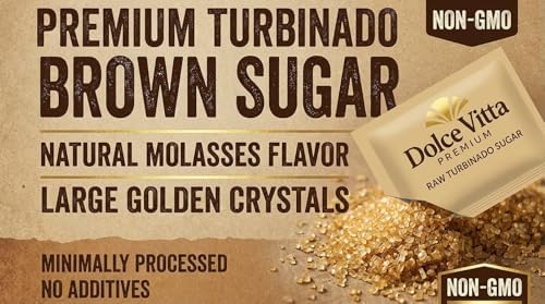 Raw Sugar Turbinado - Dolce Vitta Premium - Raw Natural Cane Brown Sugar Turbinado, 400 Count, Pack of 1, Natural Sweetener for Drinks and Baking Packets for Home, Office, Coffee, Bar, Gift,Restaurants, & Coffee Stations,