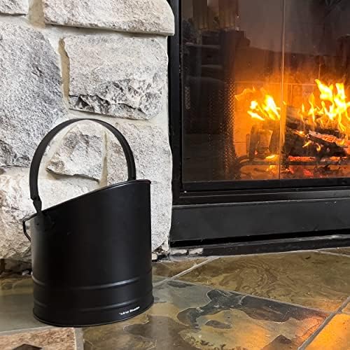 Mind Reader Fireplace Ash Bucket, 6L (1.5 gal) Capacity, Wood Stove, Fireplace Accessories, Metal, 9"L x 9"W x 10.5"H, Black