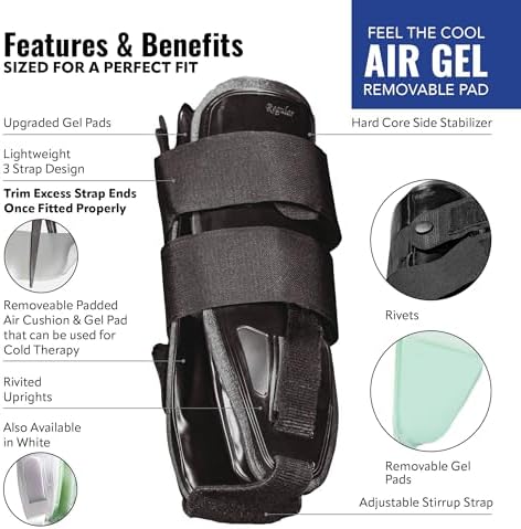 AnklePro Air Gel Stirrup Ankle Brace, Hard Core Side Stabilizer With Removable Cold Therapy Air Cushion & Gel Pad for Ankles, Ankle Brace for Women and Men, Ankle Support, Regular, Black