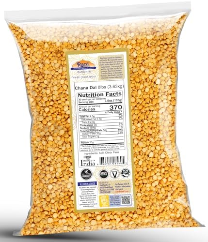 Rani Chana Dal (Split Desi Chickpeas without skin) 128oz (8lbs) 3.63kg Bulk ~ All Natural | Gluten Friendly | NON-GMO | Kosher | Vegan | Indian Origin