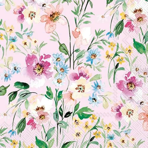 IHR Ideal Home Range Cocktail Napkins Disposable 3-Ply Paper Party Napkin Pack, 5" x 5", Beauty Of Spring (Light Rose), 20-Count