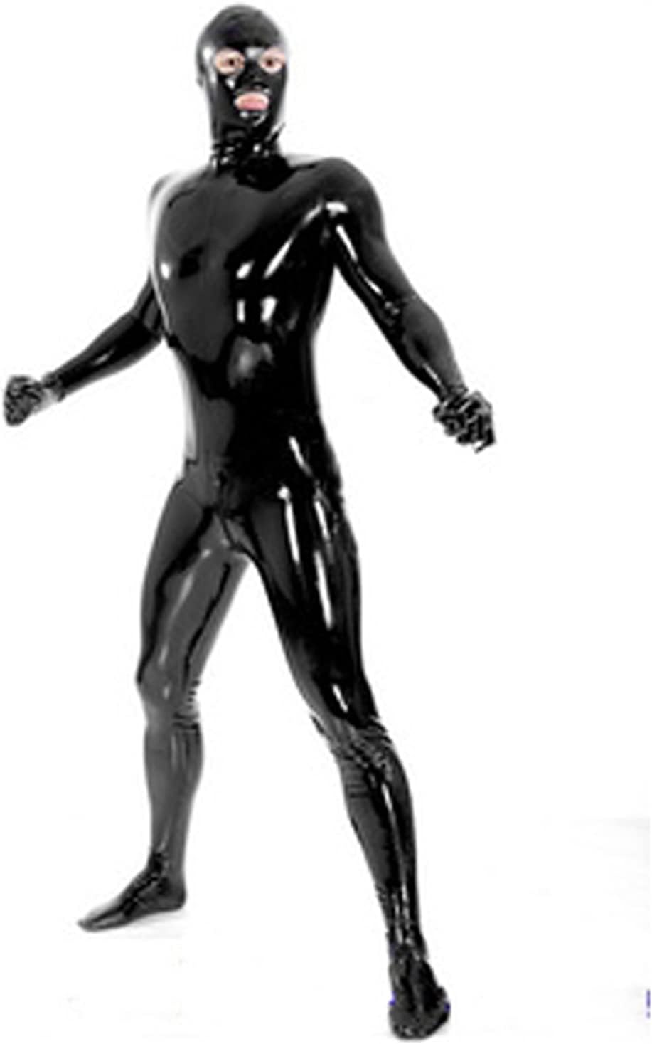 Full Body Latex Catsuit Back Zipper Open Eyes Mouth for Men Tight Rubber Bodysuit Jumpsuit Party Wear