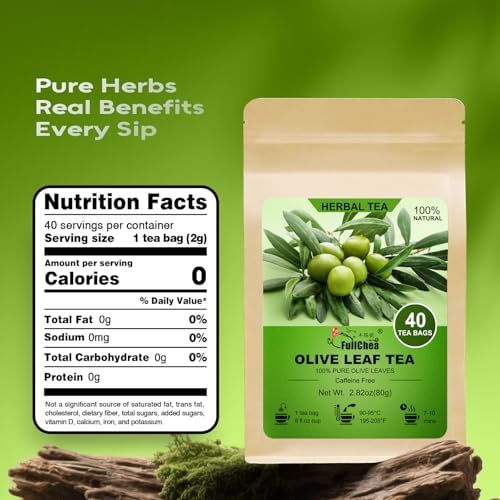 FullChea - Olive Leaf Tea, 40 Teabags - Premium Dried Olive Leaves - Non-GMO - Natural Caffeine-Free Herbal Tea - Rich in Antioxidants for Daily Wellness