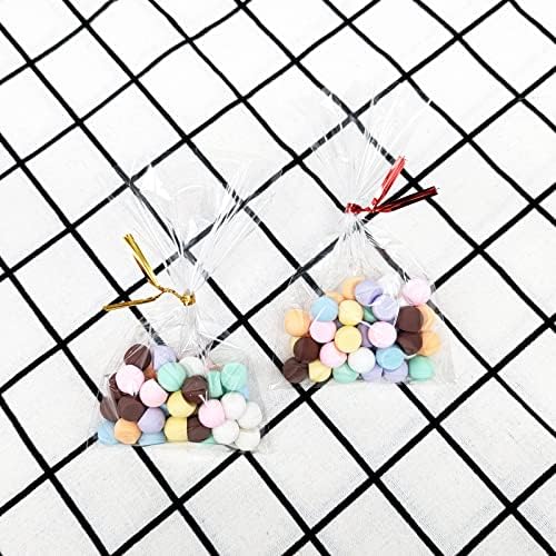 100PCS Cellophane Bags 3x5 inches, Clear Treat Bags with 4’’ Twist Ties, Plastic Cello Bags - 1.4 mils Thick OPP Rice Crispy Bags for Gift Goodie Favor Candy Cake Pop Birthday Party Cookies (3’’ x 5’’)