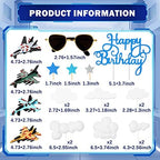 Deekin 24 Pack Airplane Cake Topper Air Force Happy Birthday Cake Decoration with Fighter Mini Sunglasses Blue Insert Signs Cloud Decorations for Airplane Theme Birthday Party Decor Supplies