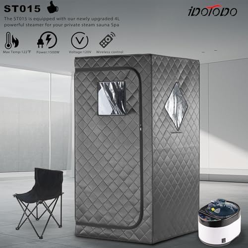 Full Size Home Sauna, Portable Steam Sauna for Home Spa, One Person Foldable Lightweight, Full Body Sauna Tent for Relaxation, 1500W & 4L Steamer Generator, Remote Control, Foldable Chair