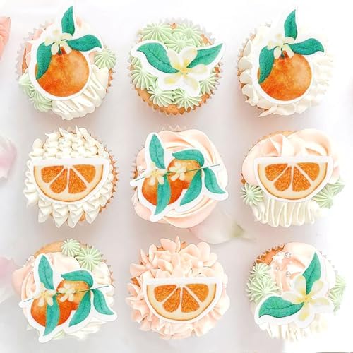40Pcs Edible Little Cuties Cupcake Toppers Orange Fruit Cupcake Picks Clementines Drink Topper for Orange Cuties Baby Shower Boys Girls Fruit Birthday Party Cake Cupcake Decorations