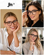 JM Oversized Reading Glasses for Women - Square Stylish Readers for Woman Men/W Blue Light Blocking Trendy Womens Reader