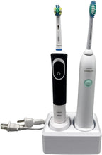 2 Slot Family Electric Toothbrush Charger Holder and Bathroom Organizer, Compatible with Both OralB and Philips Sonicare Tooth Brush, Countertop Stand or Wall-Mounted, White (2 Openings)