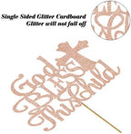 God Bless this Children Cake Topper, Rose Gold Glitter Baptism Cake Toppers for Girl Boy Christening, First Communion Baby Shower - Handmade (6.7'' x 4.8'')