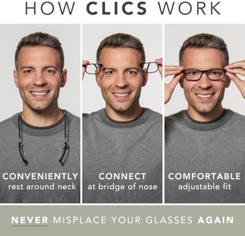 Clic Magnetic Reading Glasses - Adjustable Neck Hanging Readers - Secure Fit with Soft Headband - Barat (S-XL)