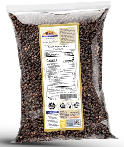 Rani Black Pepper Whole (Peppercorns), Premium MG-1 Grade 28oz (1.75lbs) 800g ~ All Natural | Gluten Friendly | Non-GMO | Kosher | Product of Vietnam | Perfect size for Grinders!