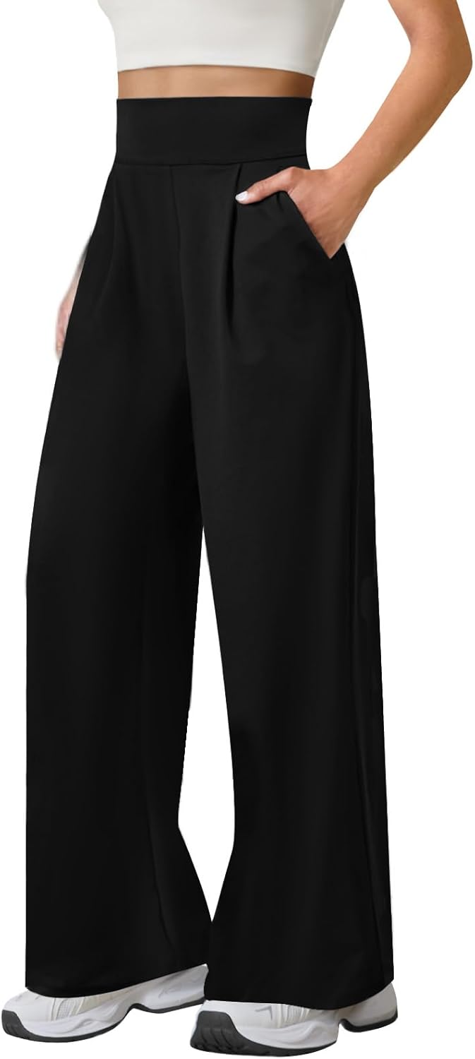 Womens Wide Leg Yoga Pants High Waisted Loose Stretch Lounge Workout Gym Trousers with Pockets