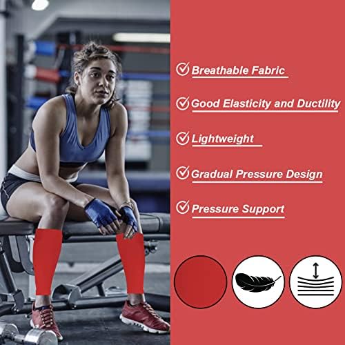 Calf Compression Sleeves for Men & Women (20-30mmhg) - Leg Compression Sleeve for Running, Cycling, Shin Splints Support, Relieve Legs Pain, Travel (One Pair)(Red,Large)