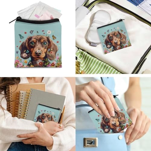 Cute Puppy Sanitary Napkin Storage Bag,Portable Period Bag for Girls Women,Sanitary Napkin Period Pad Pouch Tampon Holder for Purse,Mini Make Up Bags