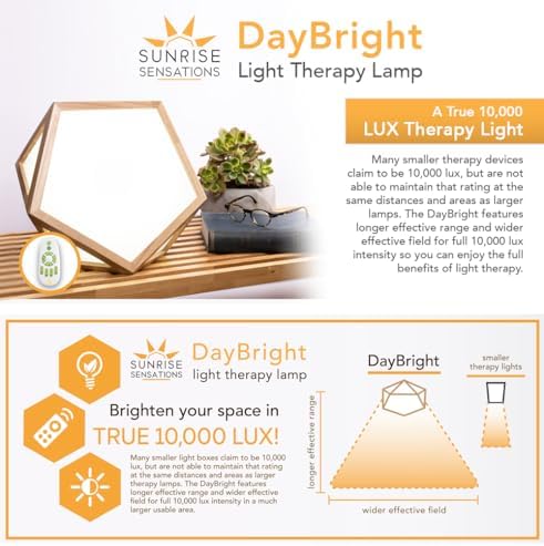 DayBright Light Therapy Lamp Full Spectrum, 10,000 LUX, UV-Free, Full Size, Adjustable, Happy Sun Lamp, Sunlight Lamp for Daylight Feelings - Crafted from Solid Wood