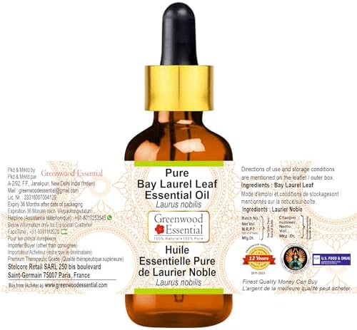 Greenwood Essential Bay Laurel Leaf Essential Oil (Laurus nobilis) with Glass Dropper | Pure | Non-Sticky | Non-Greasy | Lightweight | Unisex | All Skin Types | Steam Distilled 100ml X 2 (6.76 oz)