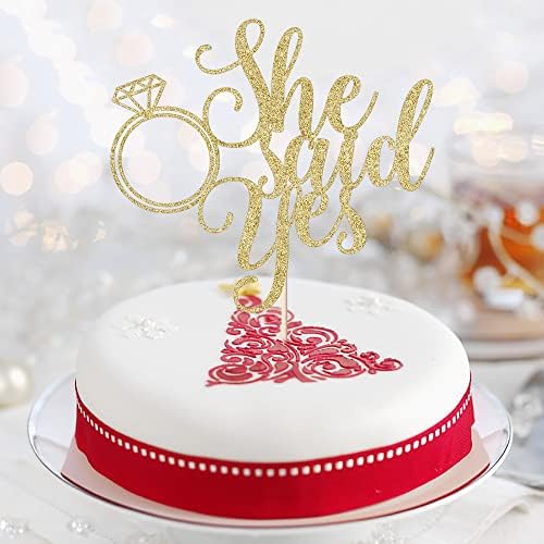 PALASASA He asks She Said Yes Cake Topper - Funny Wedding, Engagement, Bachelorette,Pregnancy Announcement Glitter Party Decorations (Gold)
