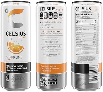CELSIUS Sparkling Orange, Functional Essential Energy Drink 12 Fl Oz (Pack of 12)