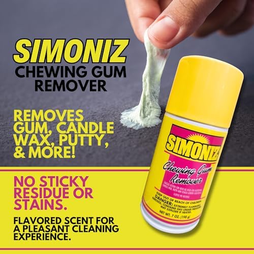Simoniz Chewing Gum Remover Spray 7 Oz - 2 Pack - Targets Stubborn Residues & Adhesives on Carpet, Furniture, & More! Versatile for Cars, Candle Wax, Mats, & Shoes